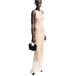 Mango Scoop Back Sequin Midi Dress‎ Gold Size 8